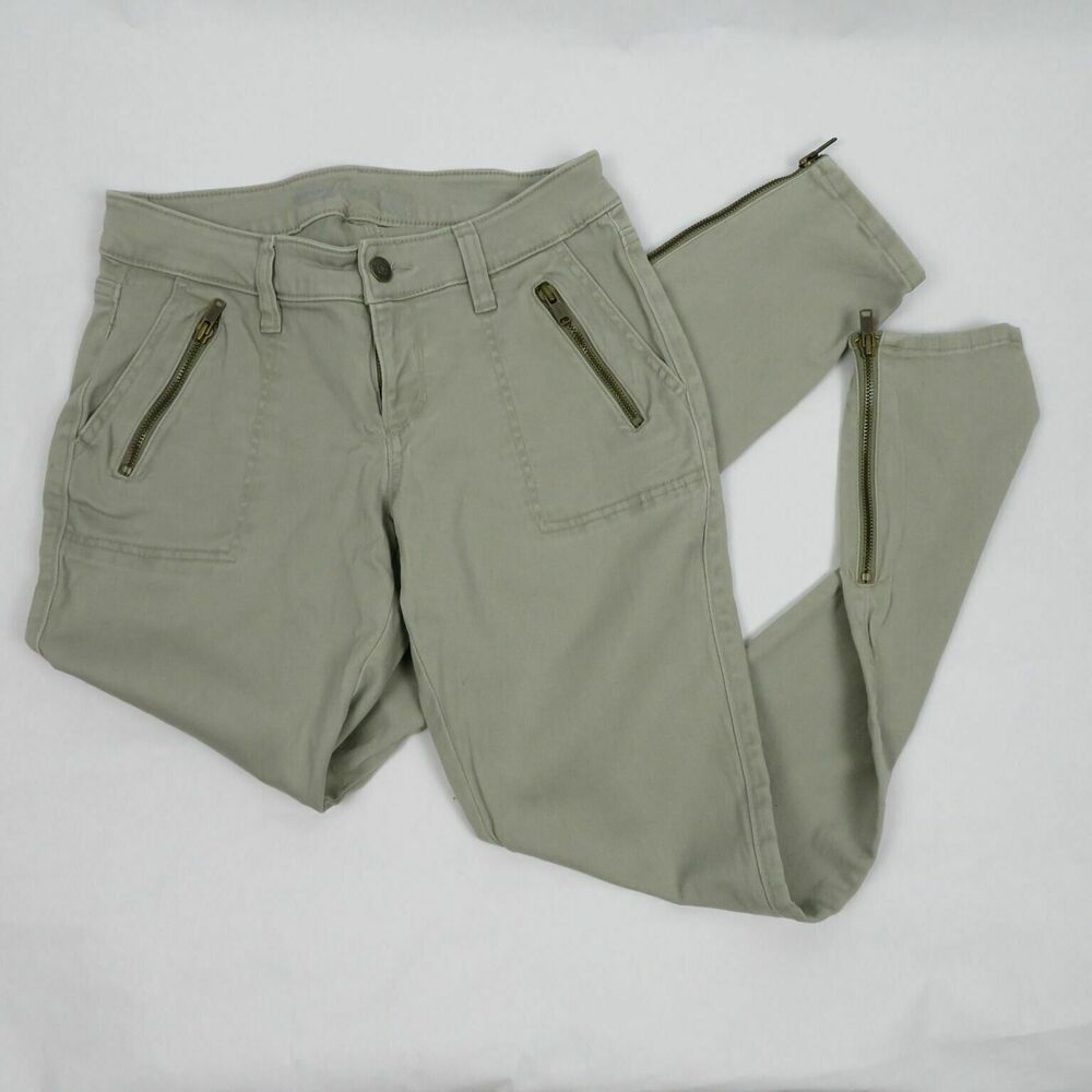 Old Navy Rockstars Womens Slim Fit Pants w/ Hem Zipper Khaki Size 2